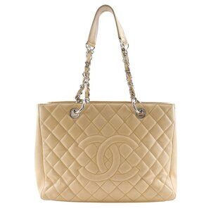 Chanel Grand Shopping Tote GST Quilted Chain Caviar Leather Beige